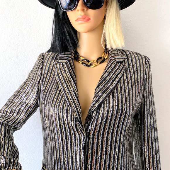 Sequin Blazer | Metallic Blazer | Party Jacket | Glam Jacket | Cocktail Jacket S - Picture 8 of 10